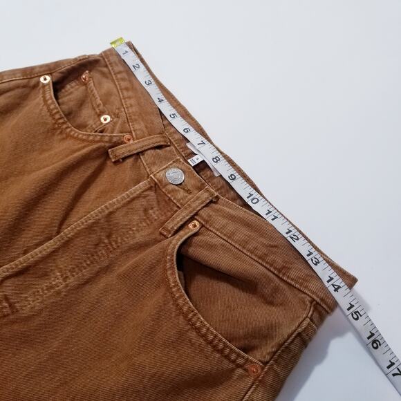 Re/Done 70s Ultra High Rise Stove Pipe Brown Jeans Frayed Hem Button Fly - Picture 7 of 16